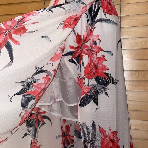 Simplee Floral Print Backless Wrap Slit Slip Dress - Picture 9 of 13